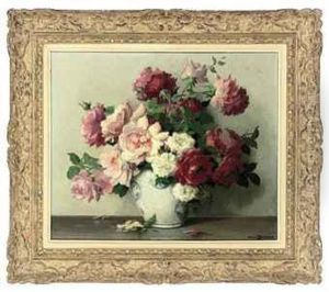 Roses In A Chinese Vase by Maurice Decamps