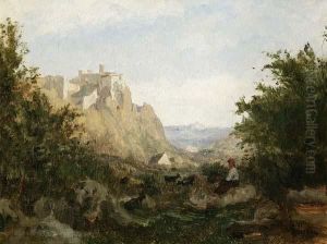 "italienische Landschaft" Mit Vieh-und Personenstaffage by Eugene Decan