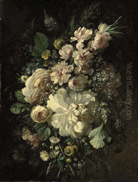 A Butterfly, Roses, Daisies And Other Wildflowers - view 1