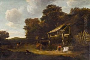 Landschaft Mit Frau Am Brunnen