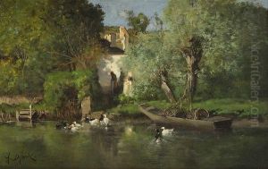 Canards Devant Une Chaumiere