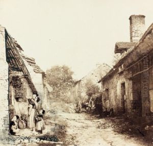 Scene De Rue D'un Village De L'oise by Louis Joseph Deflube