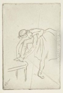 Mademoiselle Nathalie Wolkonska; Danseuse Mettant Son Chausson by Edgar Degas