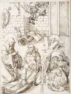 Design For A Stained Glass Panel Representing Saint Benedict And The Devil by Hans Leonard Schauffelein