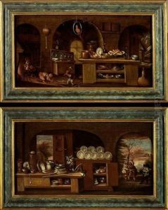 Interno Di Cucina Con Vasellame E Nani