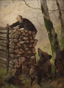 Auf Der Flucht Vor Einer Wildsau Und Ihren Frischlingen by Carl Friedrich Deiker