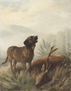 Jagdhund Mit Erlegtem Hirsch by Carl Friedrich Deiker