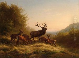 Deer In A Landscape by Johannes Christian Deiker