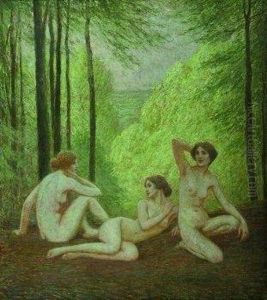 Drei Junge Frauen Im Fruhlingswald by Hans Deiters