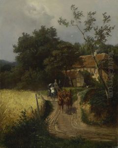 Vierspanner Auf Der Dorfstrase. by Heinrich Deiters