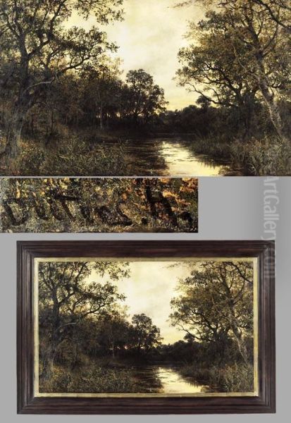 "romantische Wald-fluslandschaft" Mit Boot-undpersonenstaffage - view 1