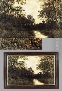 "romantische Wald-fluslandschaft" Mit Boot-undpersonenstaffage by Heinrich Deiters