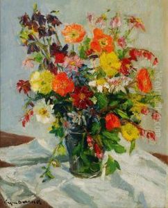 Bunter Blumenstraus In Einer Vase by Eugene Dekkert