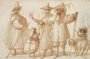 A Group Of Elegantly Dressed Figures With Two Children And Adog by Baccio del Bianco