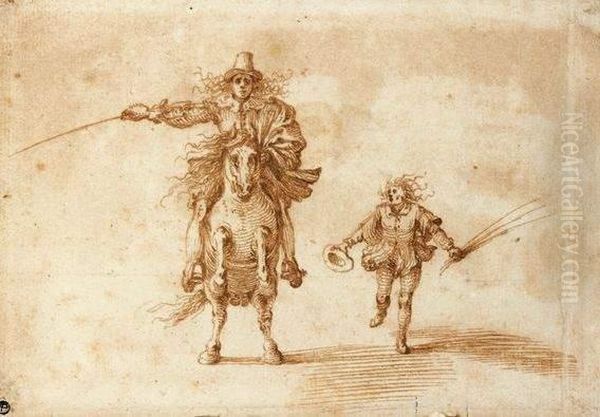 Etude De Cavalier Vu De Face, Escorte D'un Soldat - view 1