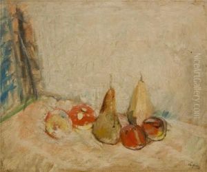 Pere E Mele In Fondo Bianco by Angelo Del Bon