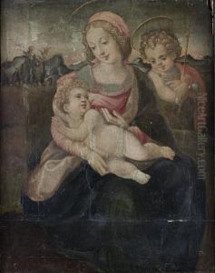 The Madonna And Child With The Infant Saintjohn The Baptist Before An Open Landscape by Francesco Brini Active Florence