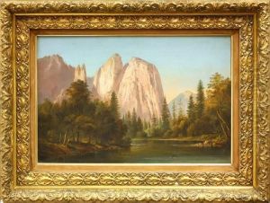 Framed Oil In Canvas, 
View Of Yosemite by Albertus Orient Del Browere