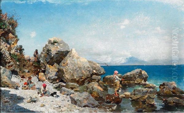 Children And Figures On A Beach Fishing - view 1