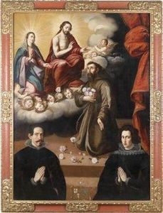 The Virgin And Child Appearing To Saint Francis Of Assisi And Two Donors by Juan Del Castillo