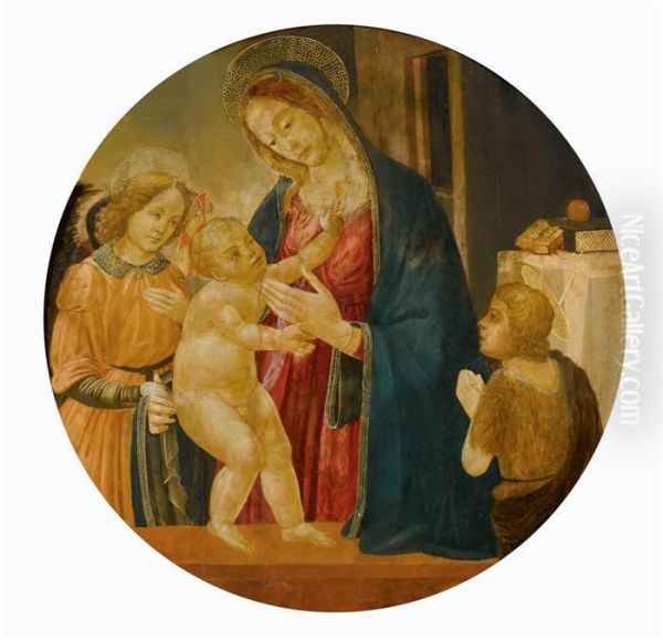 Tondo With Mary And The Infant Jesus And John The Baptistaccompanied By An Angel. - view 1