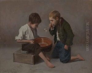 Zwei Seifenblasende Buben by Giulio Del Torre