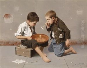 Children Blowing Bubbles by Giulio Del Torre