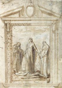 The Lamentation, Within A Design For An Elaborate Frame by Giovanni Del Vecchi