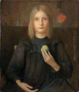 Kind Mit Apfel by Leon Delachaux