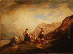 Vista Costera Con Lavanderas by Paul Delacroix
