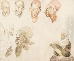 Kopfstudien Orientalischer Manner by Eugene Delacroix
