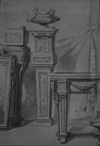Study Of Neo-classical Furniture, A Frame, Pedestals And Urns by H. Delafosse