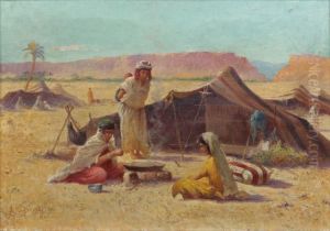 Campement Nomade A El Kantara by Alexis-Auguste Delahogue