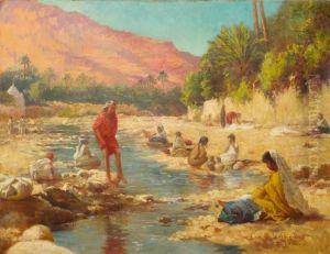 Bou Saada, Les Lavandieres by Alexis-Auguste Delahogue