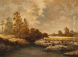 Jagdgruppe In Herbstlicher Landschaft by Jean Charles Delamare