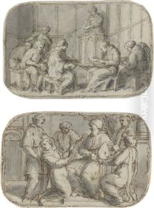 A Monk Preaching To His Order From A Pulpit; And A Pope Offering Abishop's Mitre To A Cleric