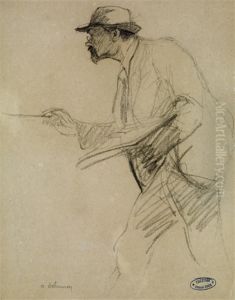 Portrait De Maximilien Luce De Profil Le Pinceau A La Main by Aristide Delannoy