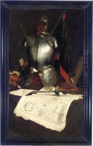 Still Life With Armor And A Map Of The Alsace by Hippolyte Pierre Delanoy