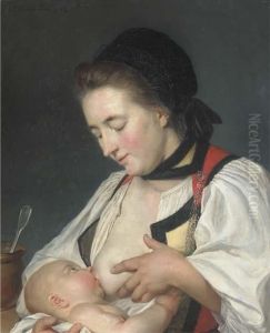 A Mother Feeding Her Child by Nicolas Benjamin Delapierre