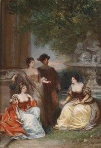 Elegant Group In A Park by B. Delaroche