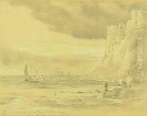 Delatre A Cow Grazing At The Water's Edge by Auguste Delatre