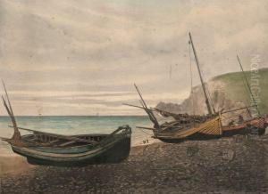 Cabestans A Etretat. by Eugene Delatre