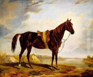 Portrait De Cheval Dans Paysage, 1836. by Henri Delattre