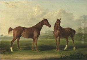 Two Chestnuts In A Landscape by Henri Delattre