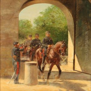 Riders Passing A Soldier by Jules Delaunay
