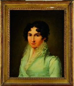 Portrait D'une Dame De Qualite En Robe De Mousseline Bleue