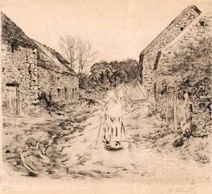 La Rue Du Hameau Lefevre A Landemer by Henri Delavallee