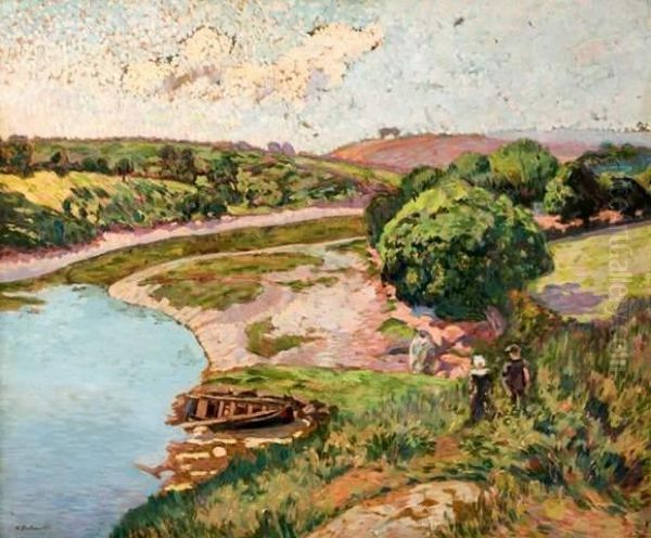 Bretons Au Bord De L'aven Ou Riviere A Kerscaff - view 1