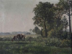 Landschap Met Koe Aan Het Water by Leon Delderenne