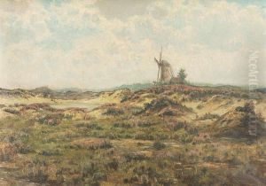 Heathland With Windmille In The Distance. by Leon Delderenne